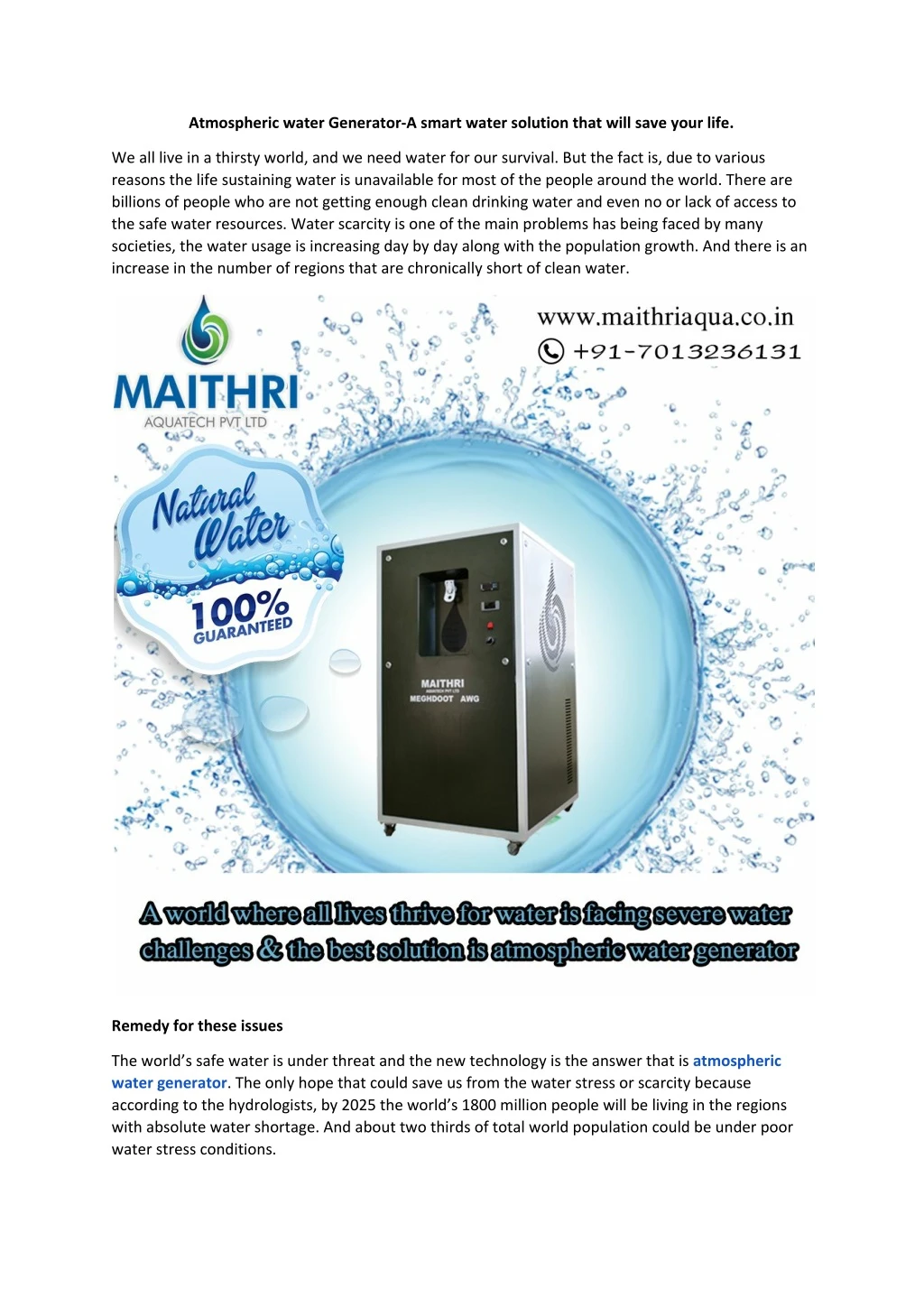 atmospheric water generator a smart water