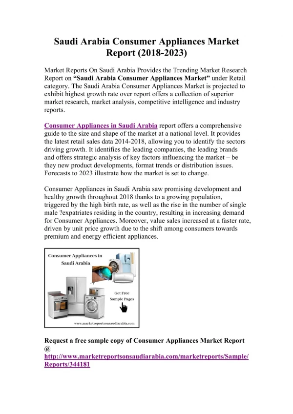 Saudi Arabia Consumer Appliances | Future Market Report (2018-2023)