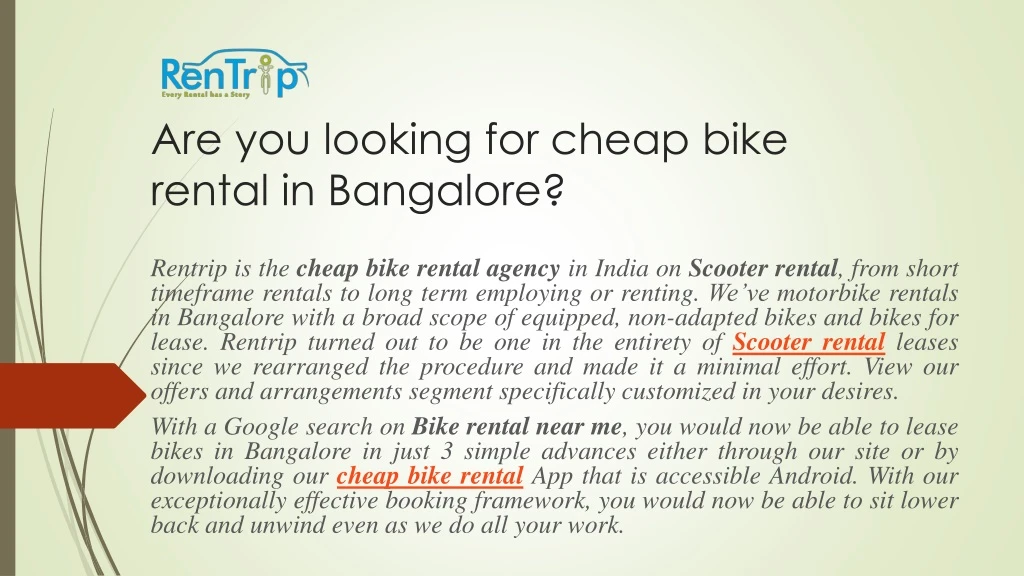 are you looking for cheap bike rental in bangalore