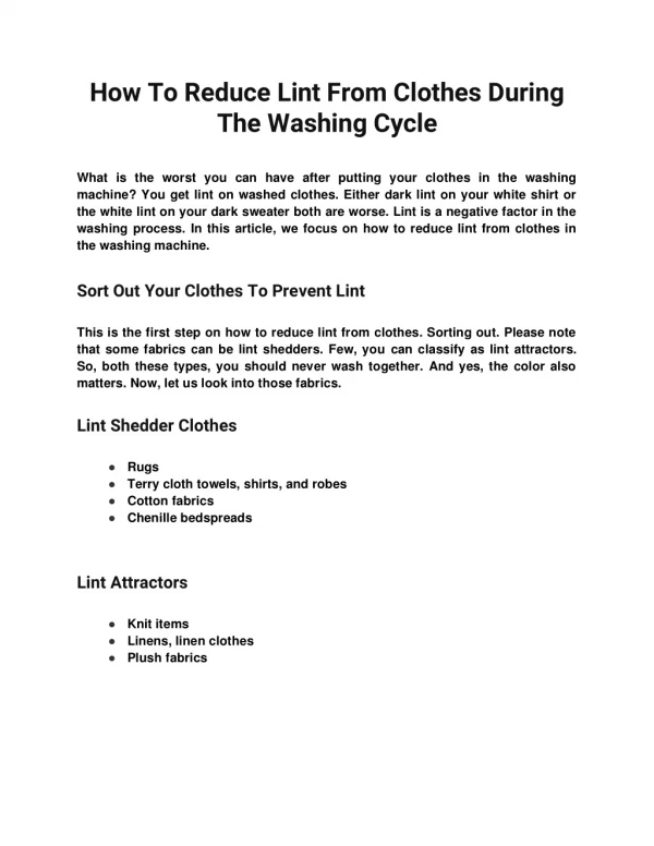How To Reduce Lint From Clothes During The Washing Cycle