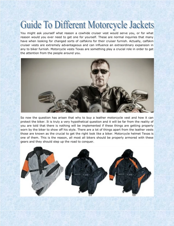 Guide To Different Motorcycle Jackets