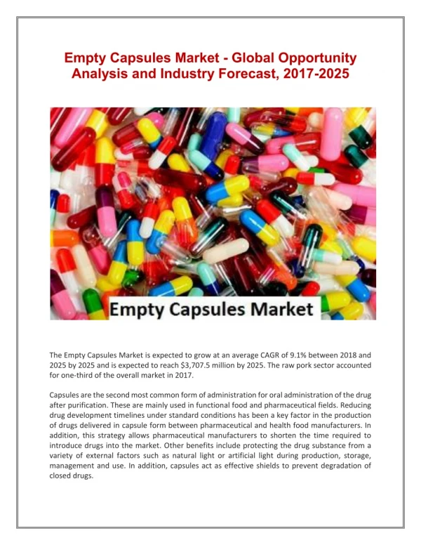 Empty Capsules Market - Global Opportunity Analysis and Revenue, Manufacturers, Customer Needs and Industry Forecast, 20