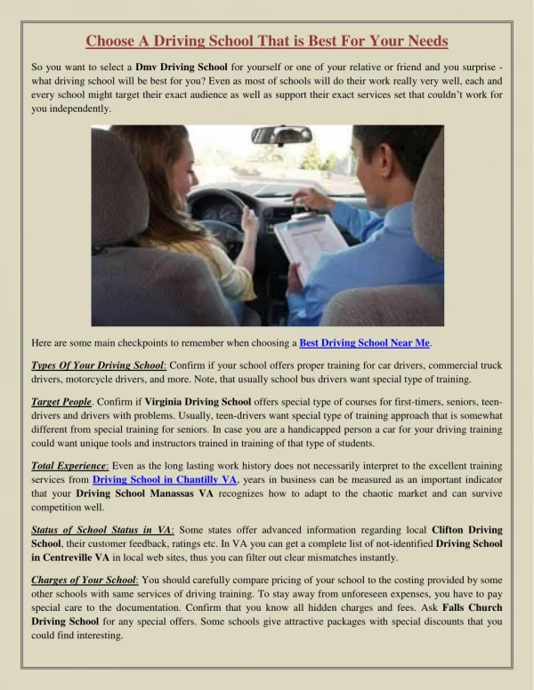 Choose A Driving School That is Best For Your Needs
