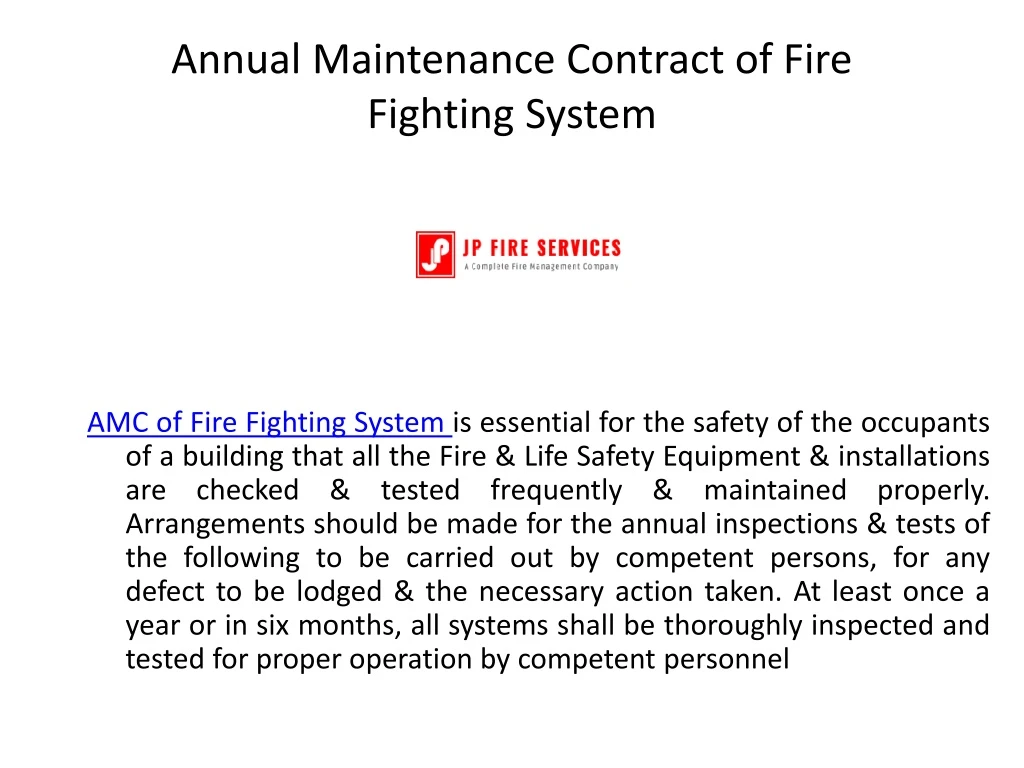 annual maintenance contract of fire fighting system