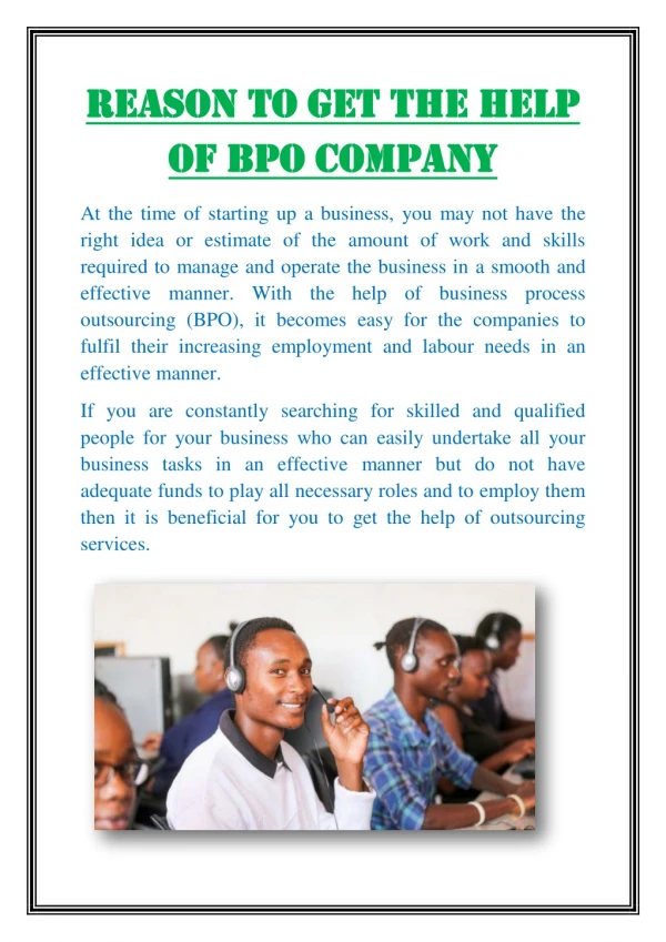 Reason to get the help of BPO Company