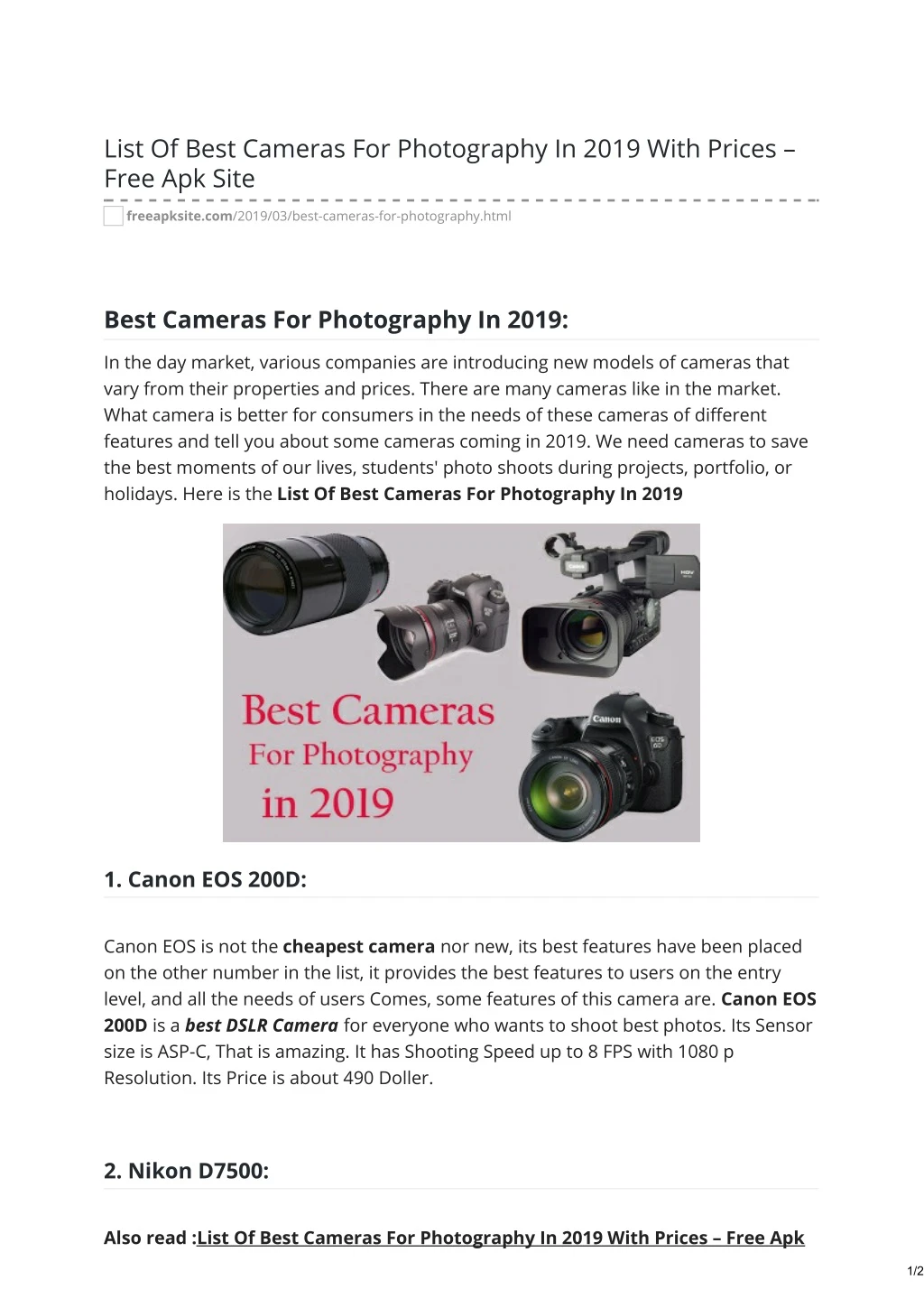 list of best cameras for photography in 2019 with