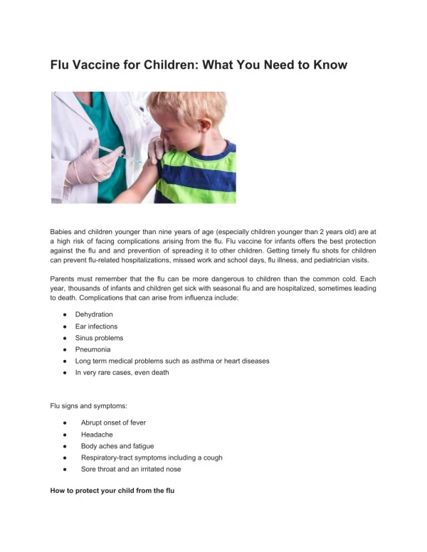 Flu Vaccine for Children: What You Need to Know