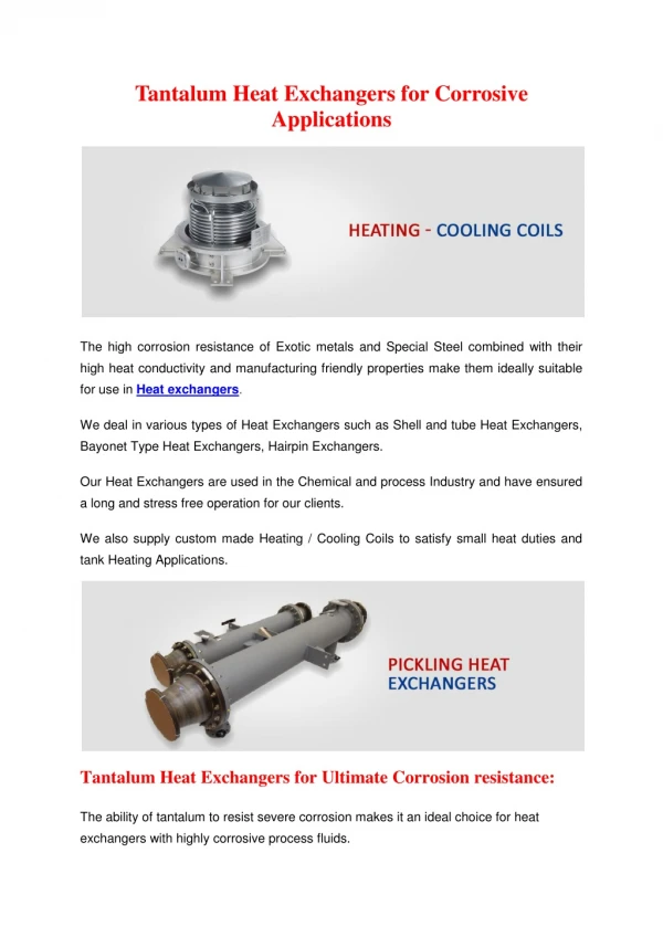 Tantalum Heat Exchangers for Corrosive Applications