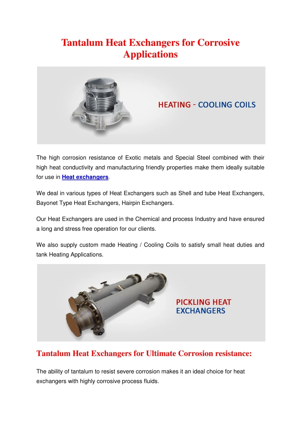 tantalum heat exchangers for corrosive