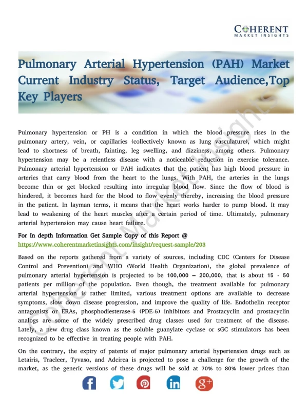 Pulmonary Arterial Hypertension (PAH) Market Current Industry Status, Target Audience,Top Key Players