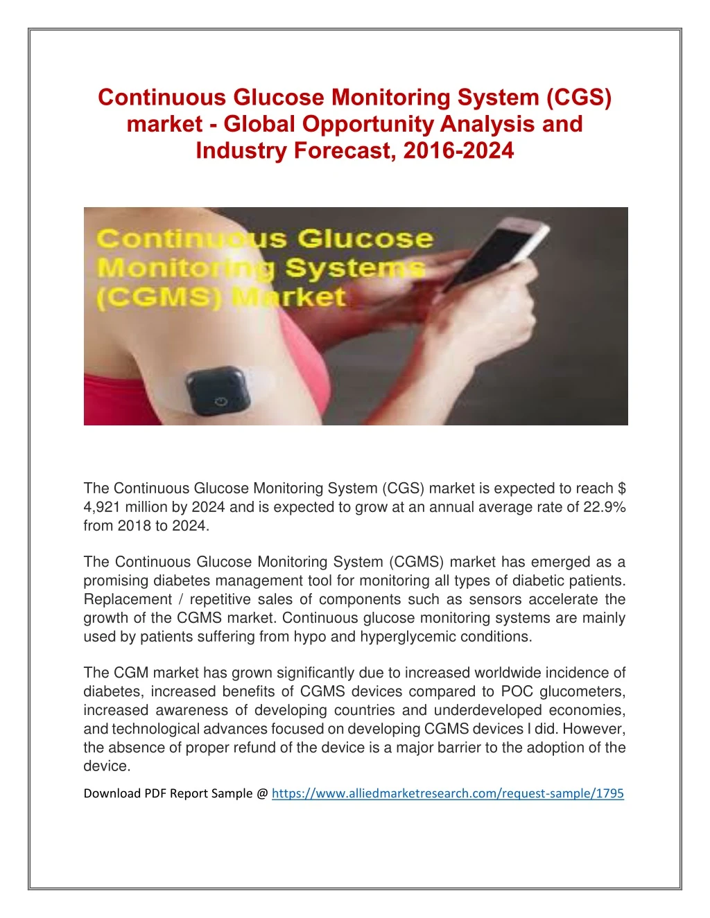 continuous glucose monitoring system cgs market