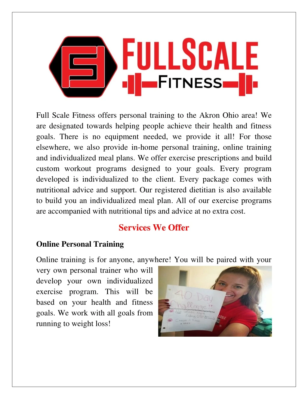 full scale fitness offers personal training