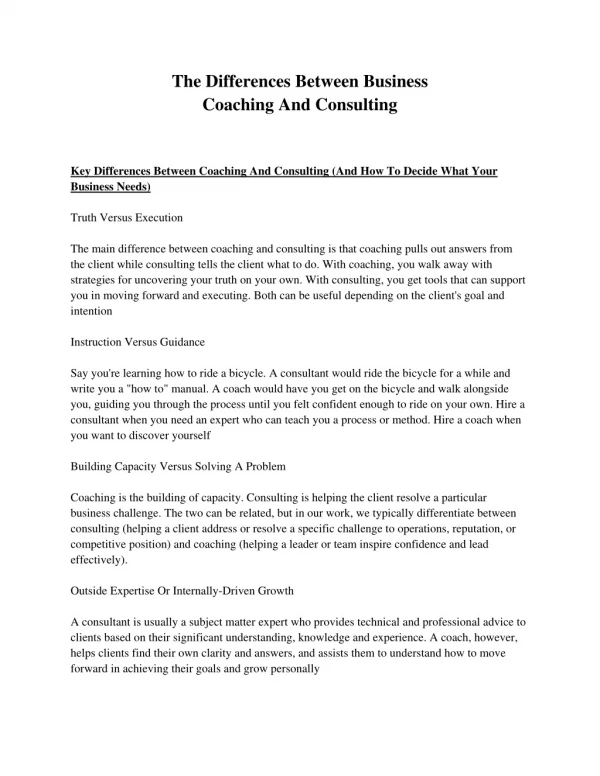 The Differences Between Business Coaching And Consulting