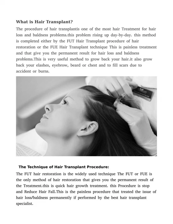 Hair Transplant Treatment to stop hair fall and baldness problems