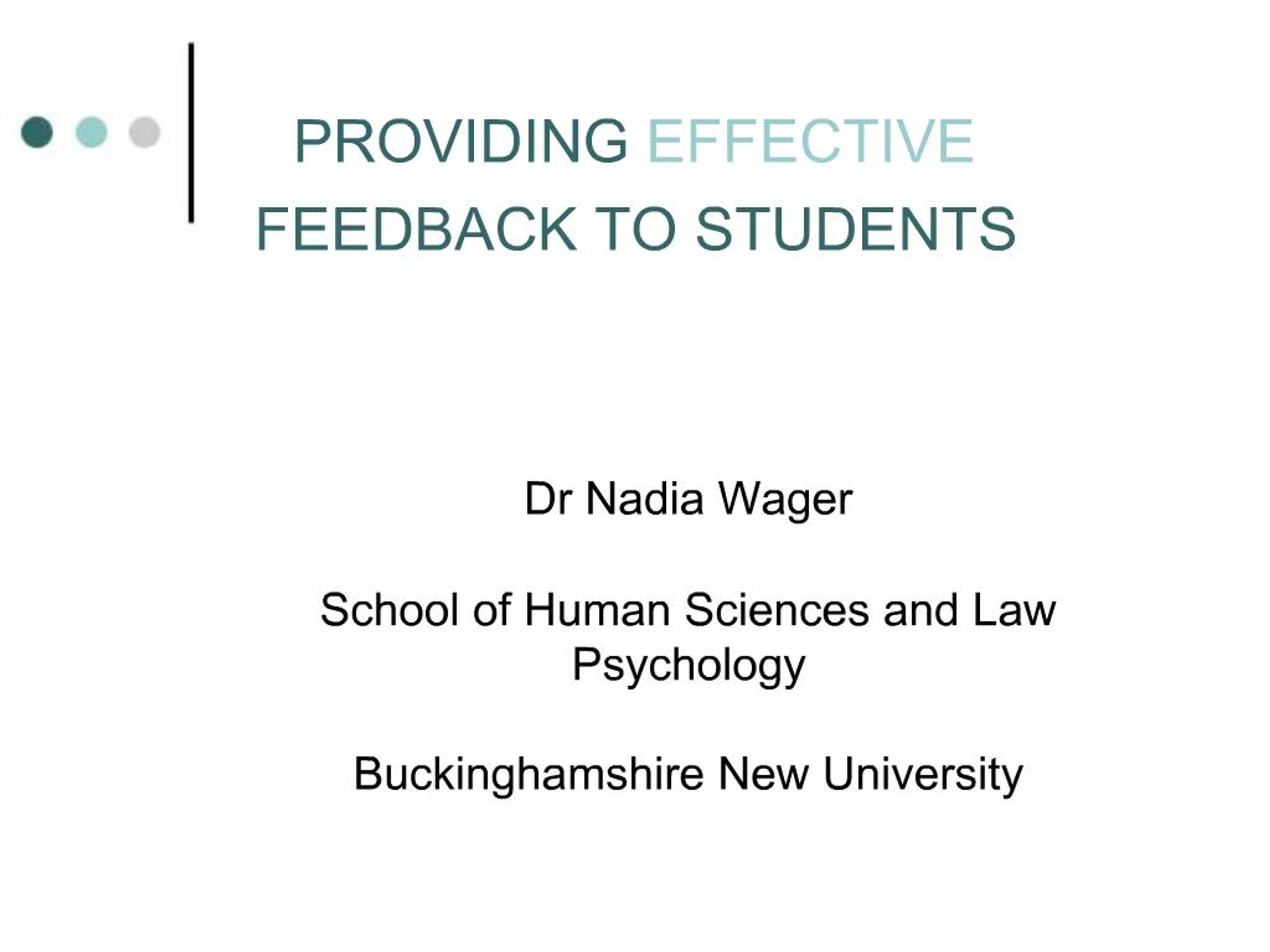 PPT - PROVIDING EFFECTIVE FEEDBACK TO STUDENTS PowerPoint Presentation ...