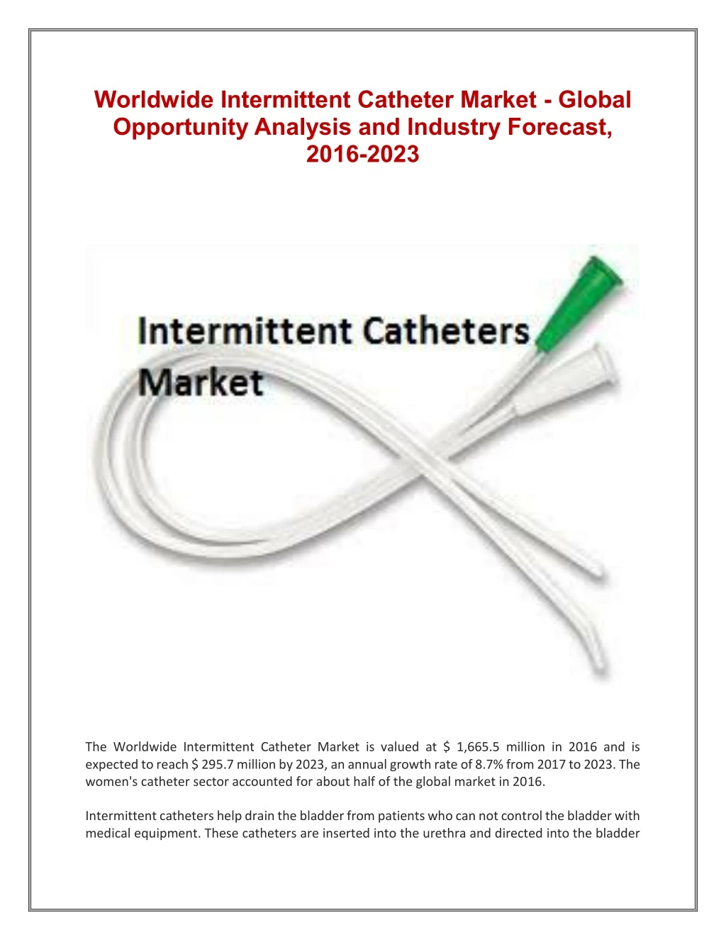 worldwide intermittent catheter market global