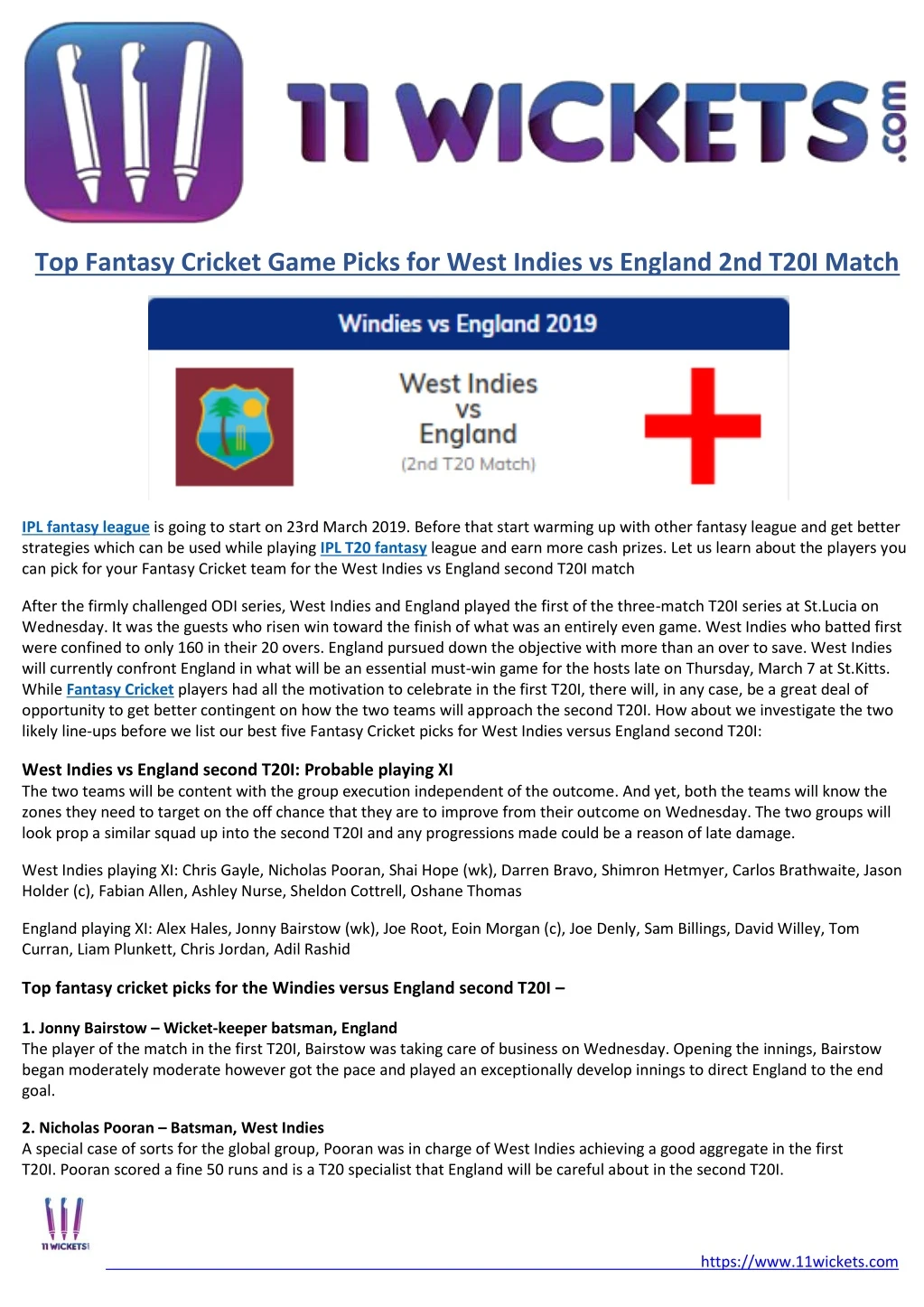 top fantasy cricket game picks for west indies