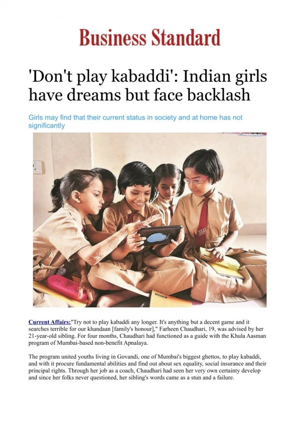 'Don't play kabaddi': Indian girls have dreams but face backlash