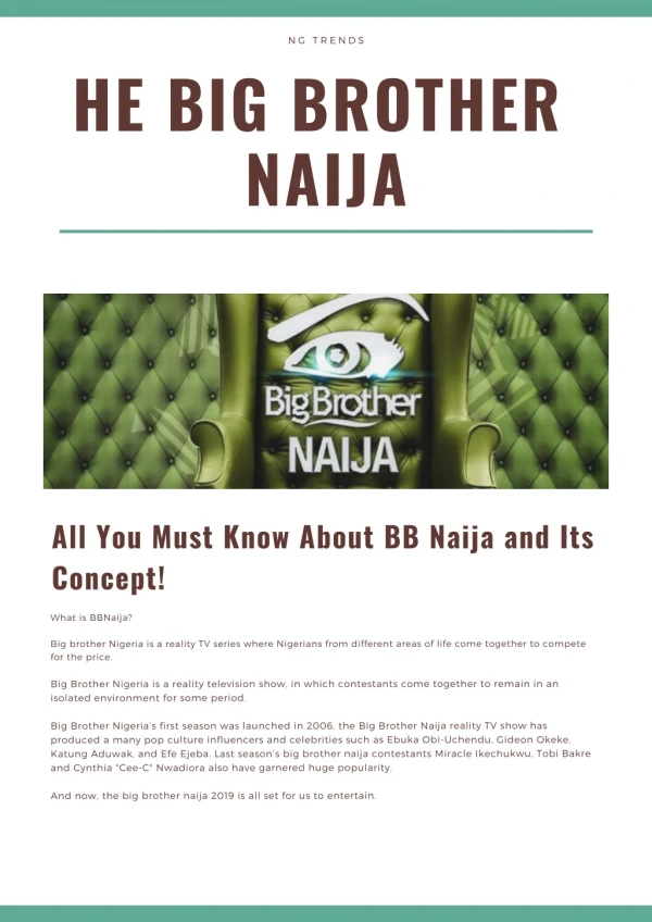 NG Trends: All You Must Know About BB Naija and Its Concept!