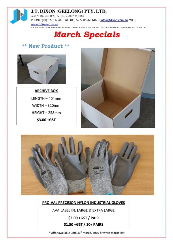 March Special Offer on Industrial Gloves & Archive Box