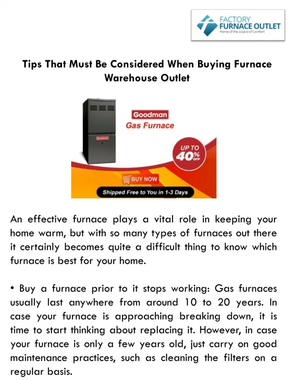 Tips That Must Be Considered When Buying Furnace Warehouse Outlet