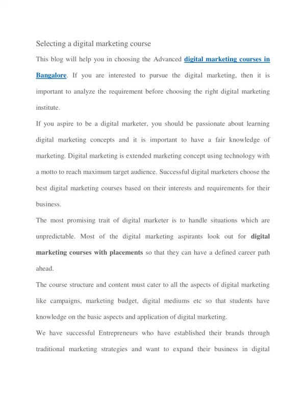 selecting a digital marketing course