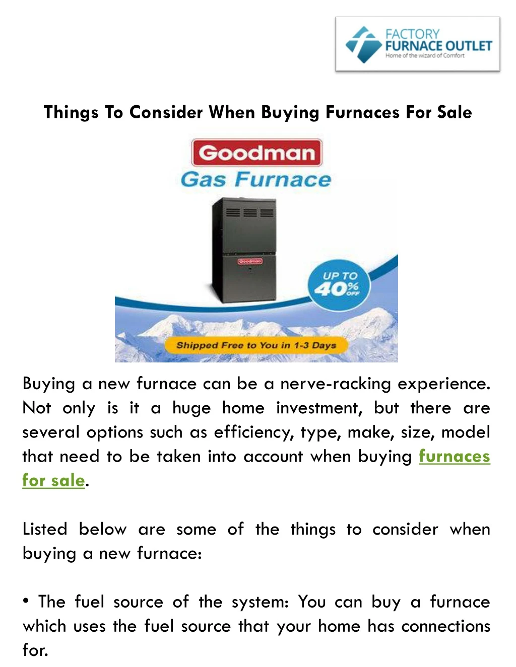 things to consider when buying furnaces for sale