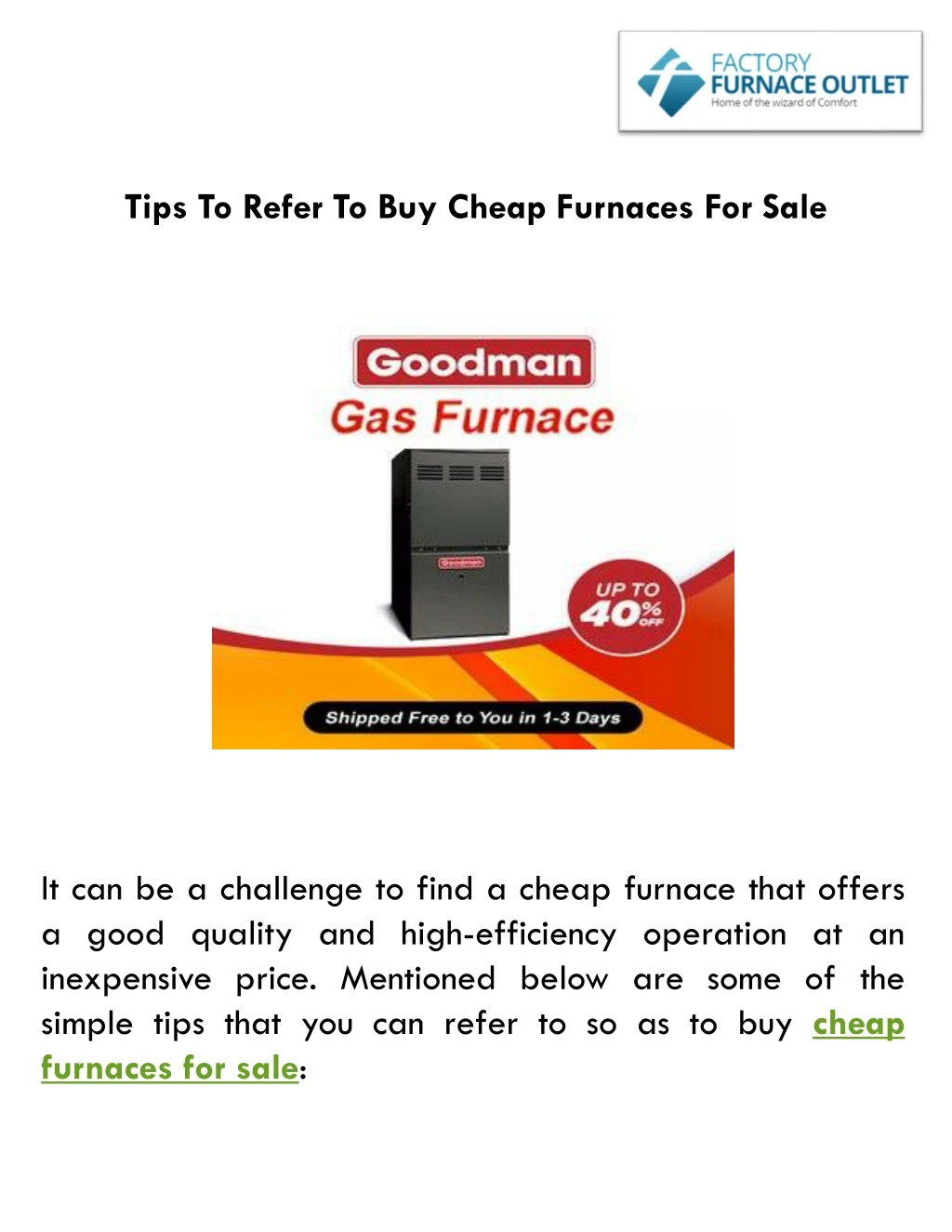 tips to refer to buy cheap furnaces for sale