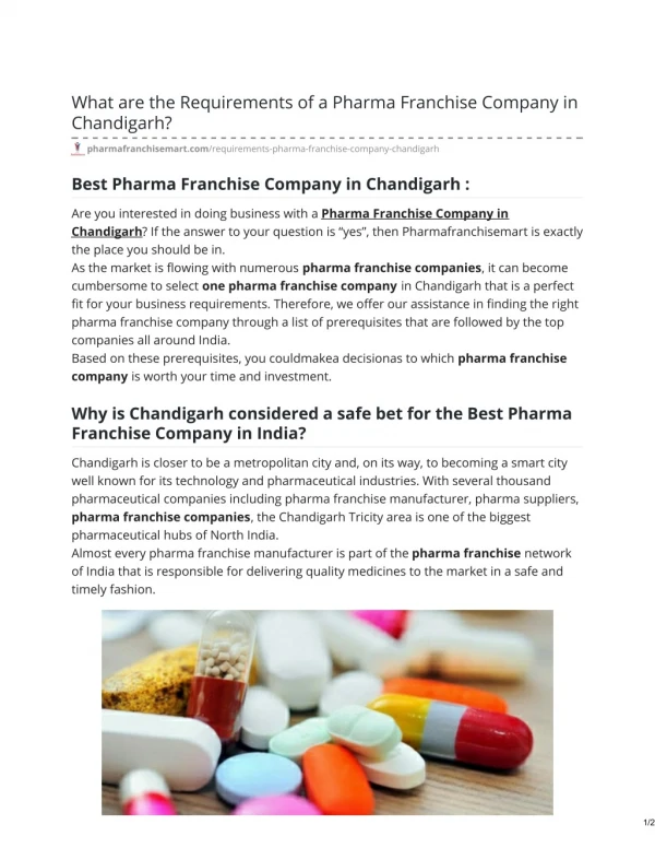 What are the Requirements of a Pharma Franchise Company in Chandigarh?