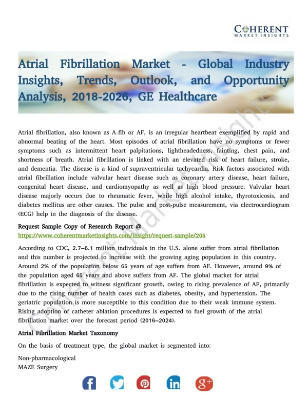 Atrial Fibrillation Market - Global Industry Insights, Trends, Outlook, and Opportunity Analysis, 2018-2026
