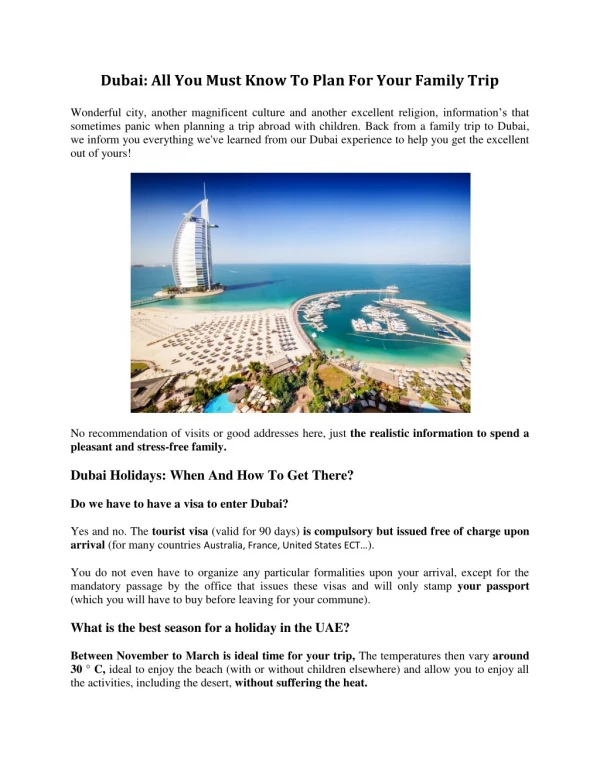 Dubai: All You Must Know To Plan For Your Family Trip