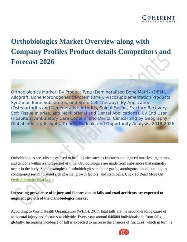 Orthobiologics Market Enhancement in Medical Sector 2018 to 2026