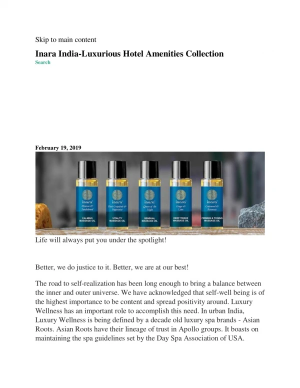 Indulging range of Inara Body Massage Oils at Asian Roots Spa, New Delhi