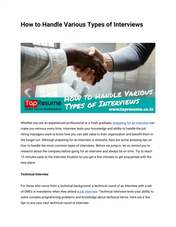 How to Handle Various Types of Interviews
