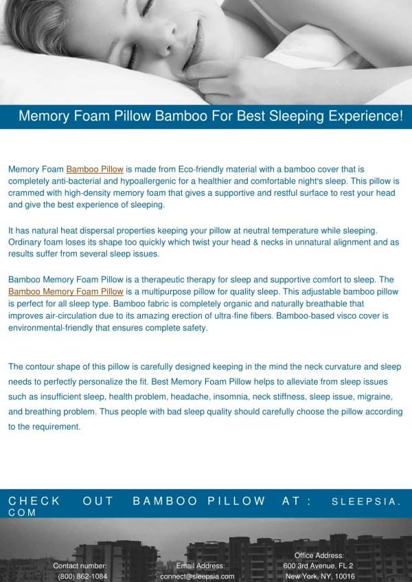 Memory Foam Pillow Bamboo For Best Sleeping Experience!