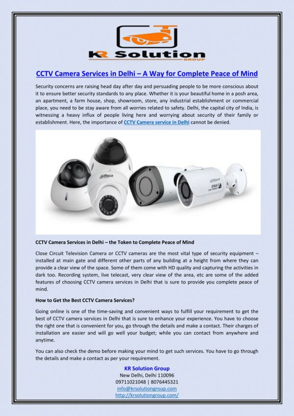 CCTV Camera Services in Delhi – A Way for Complete Peace of Mind