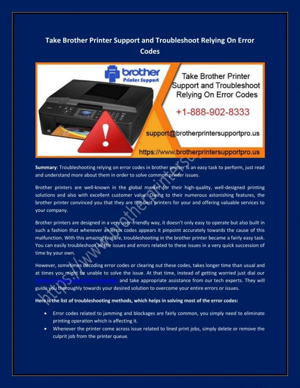 Take Brother Printer Support and Troubleshoot Relying On Error Codes Summary: