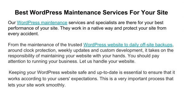 Top sites of WordPress Maintenance