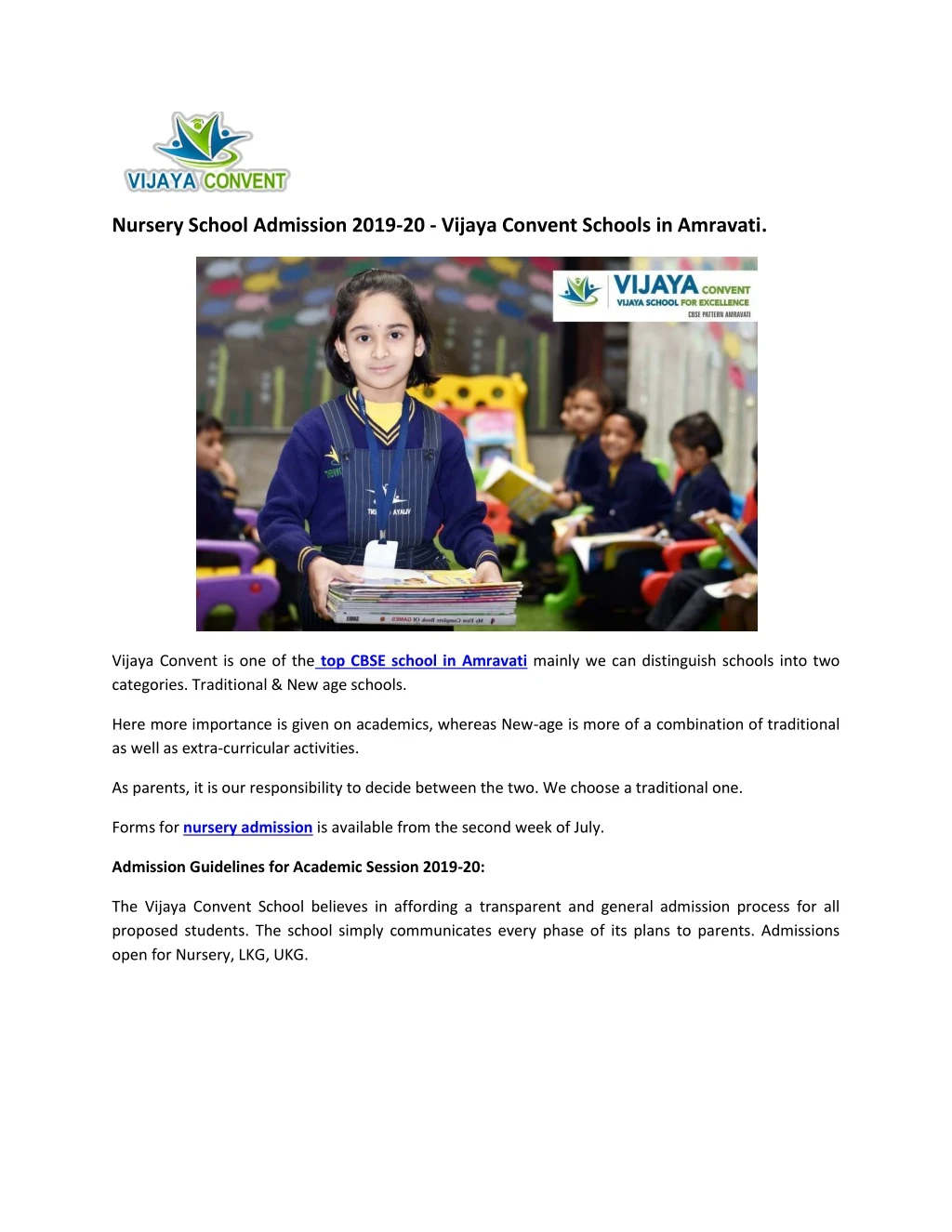 nursery school admission 2019 20 vijaya convent