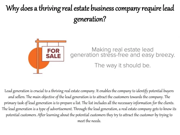 Why does a thriving real estate business company require lead generation?