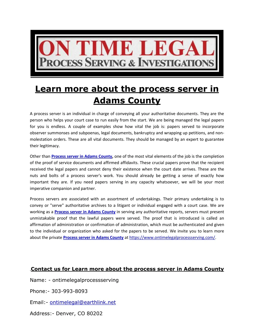 learn more about the process server in adams