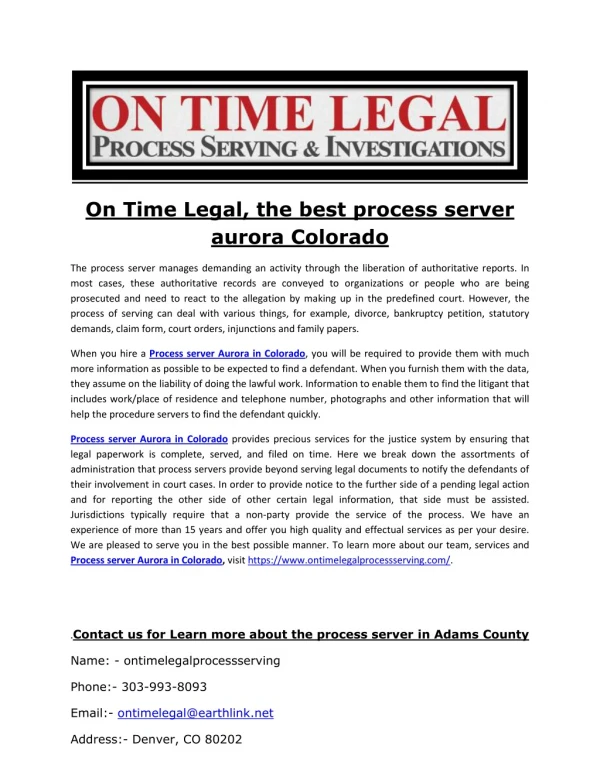 Private Process Server in aurora colorado