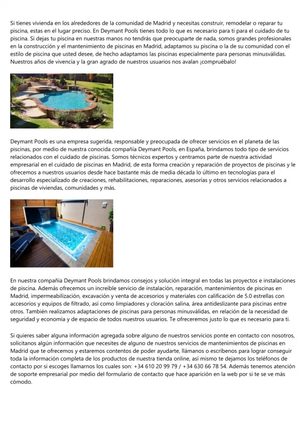 Piscinas mantenimiento y equipos