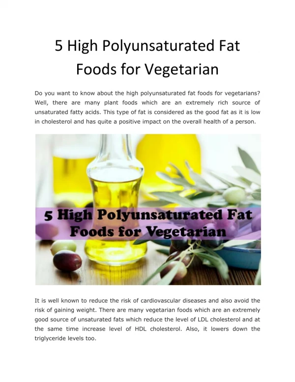 5 High Polyunsaturated Fat Foods for Vegetarian - Health & Fitness Magazine