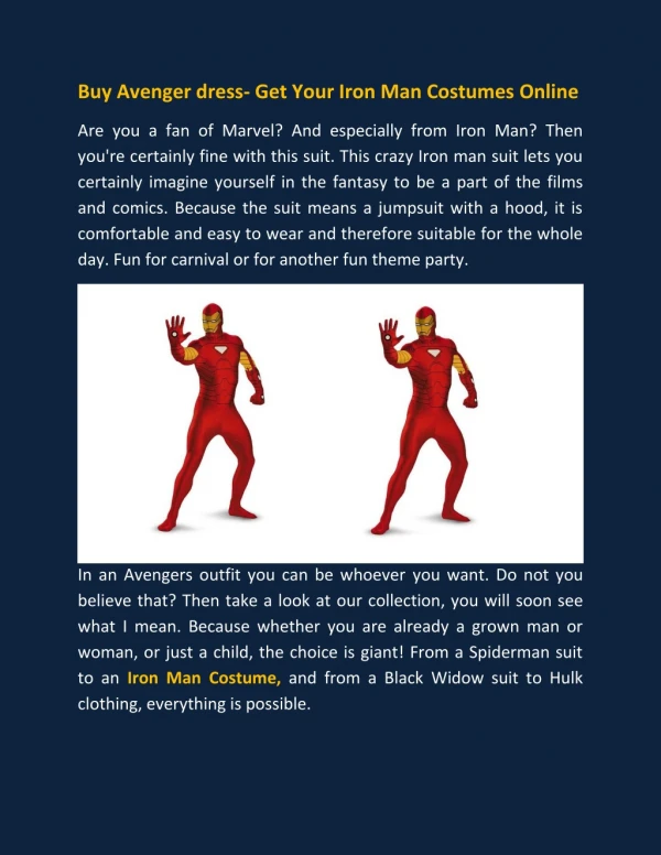 Buy Avenger dress- Get Your Iron Man Costumes Online