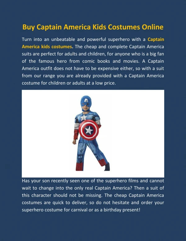 Buy Captain America Kids Costumes Online