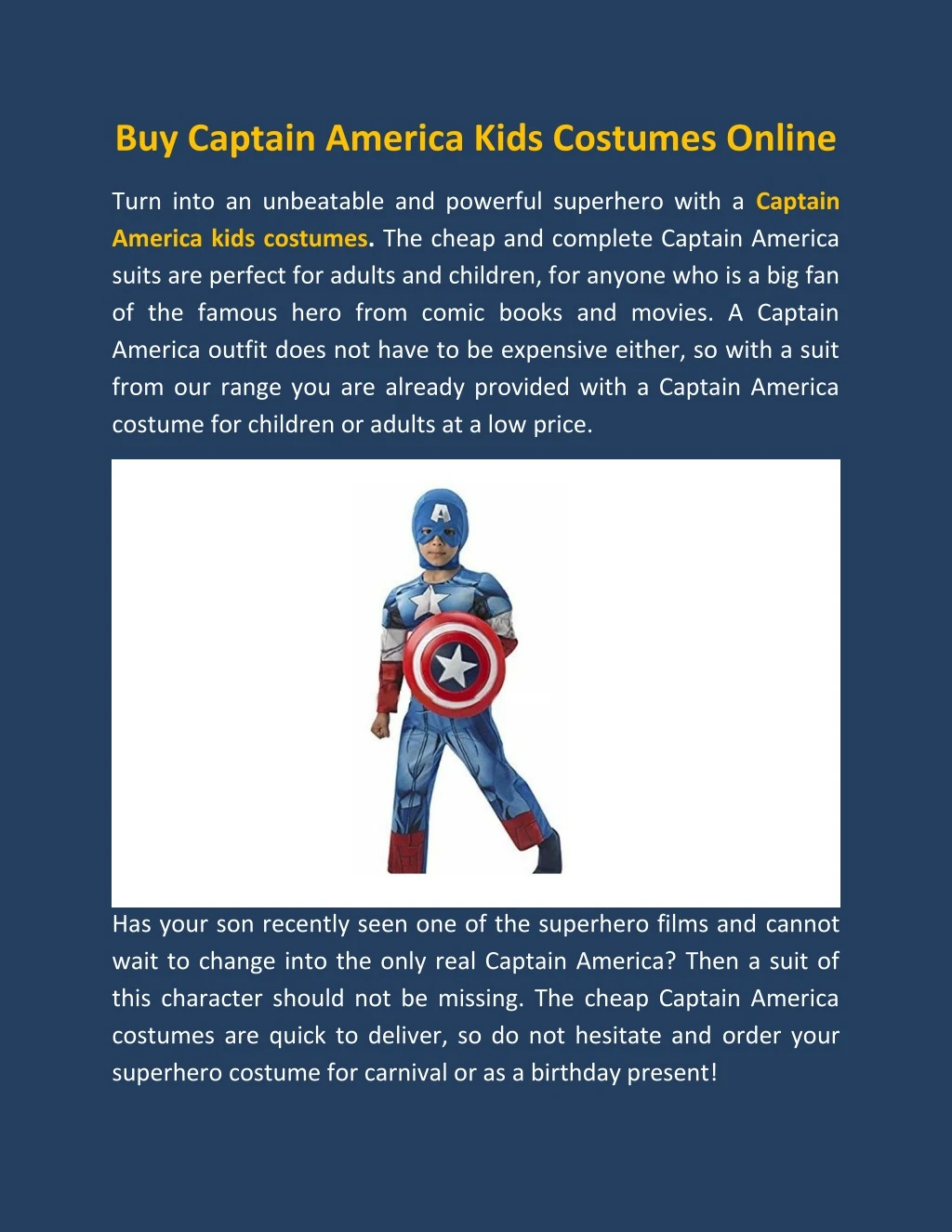 buy captain america kids costumes online