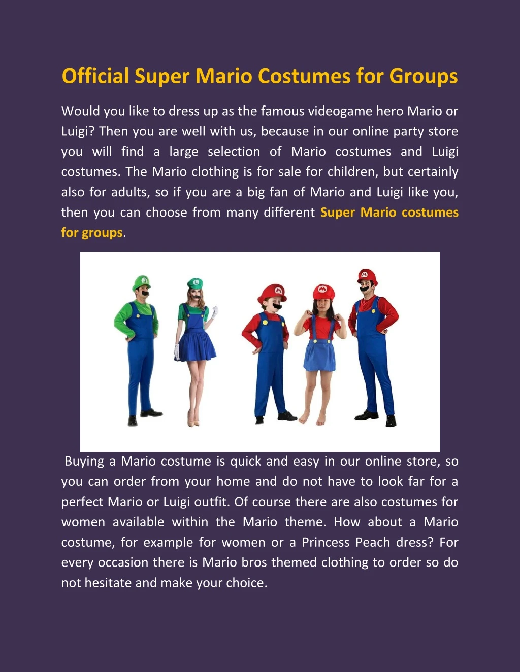 official super mario costumes for groups