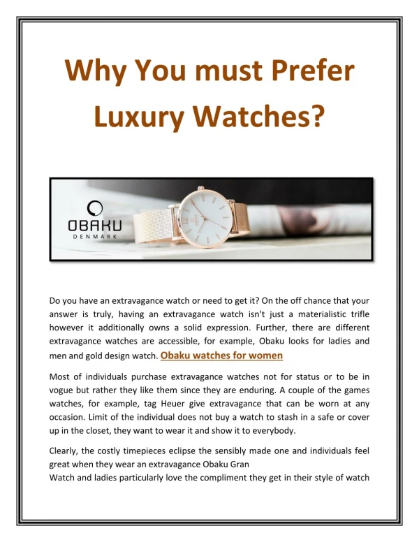 Why You must Prefer Luxury Watches