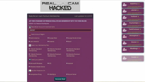 RealLifeCam Hack Premium Membership Online Generator 2019